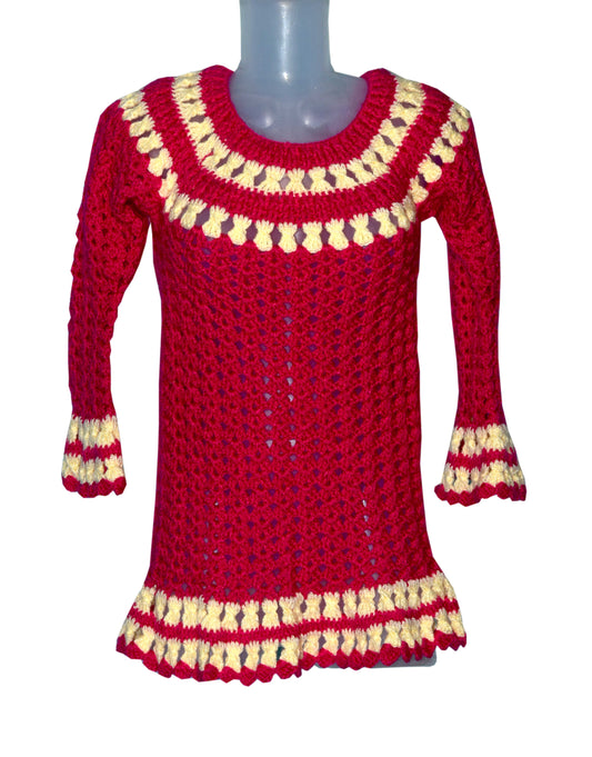 Handmade woolen fullsleeve frok tops for adult girls red color