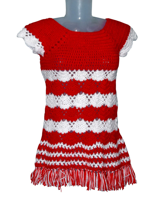 2020 new desing woolne hanmade tops frok for adult girls red and white