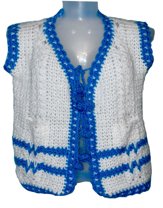 GraminArts Handmade cardigan for women white and blue color beautiful desing