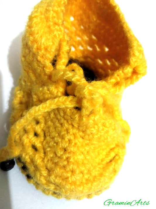 Beautiful Handmade Crochet Baby Booties For 4 - 12 M (Yellow Color)