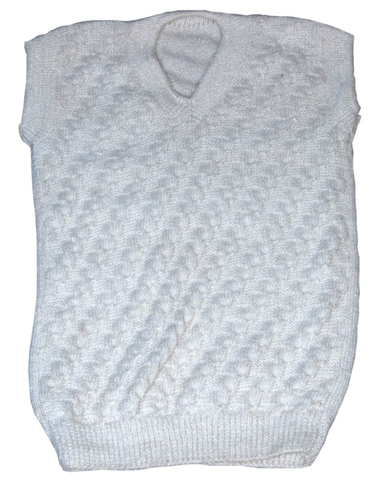 V-Neck Handmade Woolen Sleeveless knitted sweater Cream white color for Men