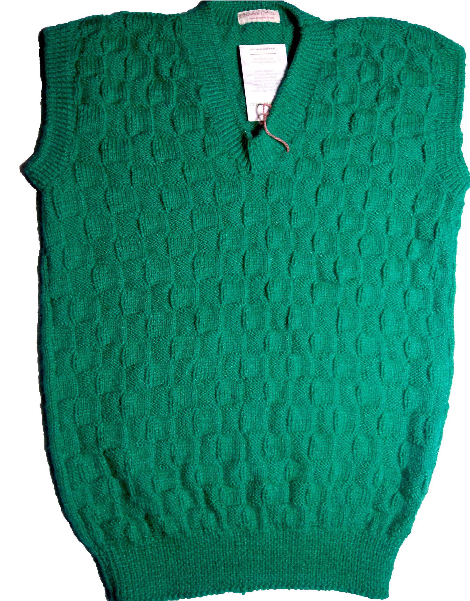 GraminArts Light Sea Green color Woolen Handmade V-neck Sleeveless