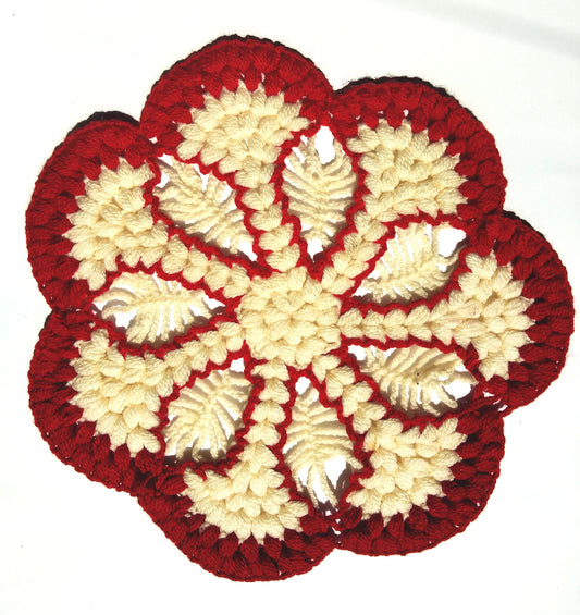 Handmade Beautiful Graminarts Woolen Crochet Design Round - 16"Diameter Thalposh/Pooja Thali