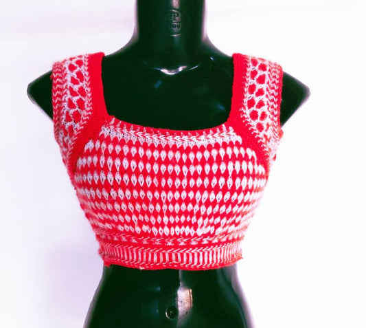 Graceful Look With Red & White Woollen Graminarts Bloue For Women