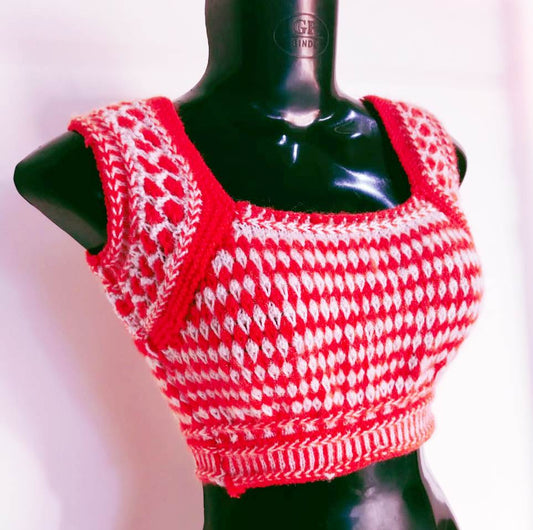 Graceful Look With Red & White Woollen Graminarts Bloue For Women