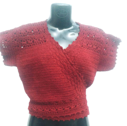 Beautiful Surplice Neckline Crochet Design Blouse/Top For Ladies/Girls - Marron